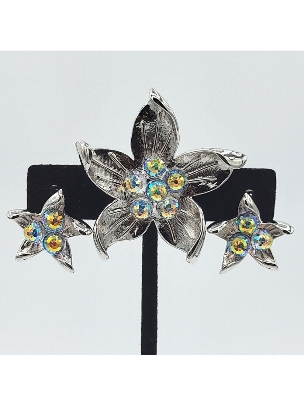 Butler Floral Brooch & Earrings Crystal AB #2452